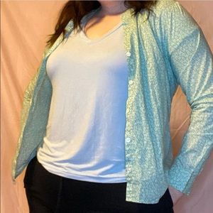 Green floral button up